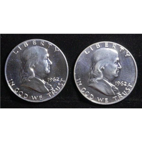 (2) 90% SILVER 1962 FRANKLIN HALF DOLLARS PROOF BU