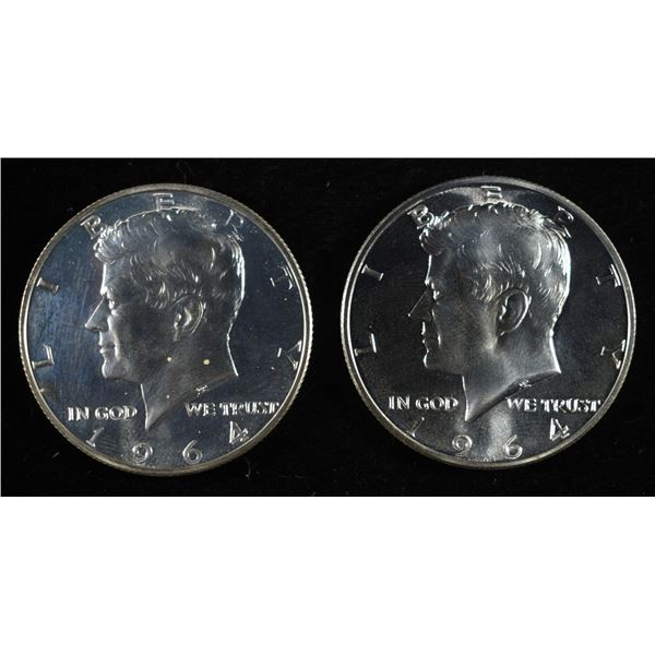 (2) 90% SILVER 1964 KENNEDY HALF DOLLARS PROOF BU