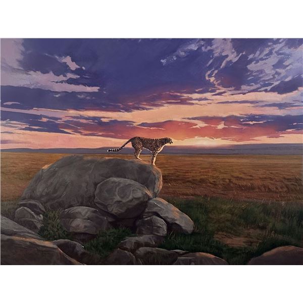 JACOB CORRIE: Original Oil on Canvas Profile of a Cheetah Overlooking an African Horizon