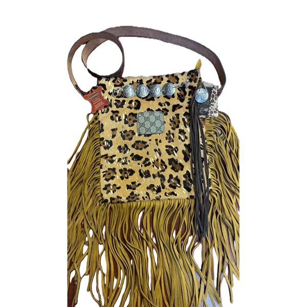MARK & CAROL LITTLE: Fringed Leopard Print Hobo Bag with Concho Bracelet