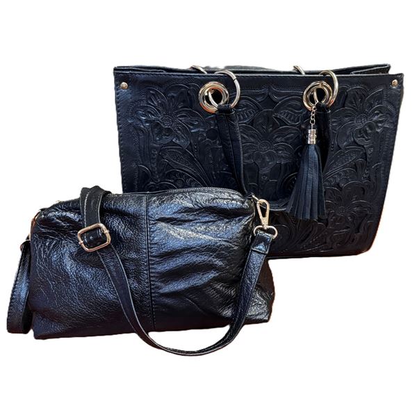 STEPHEN & YVONNE MILLER: Handcrafted Mexican Leather Purse with Handtooled Cutouts