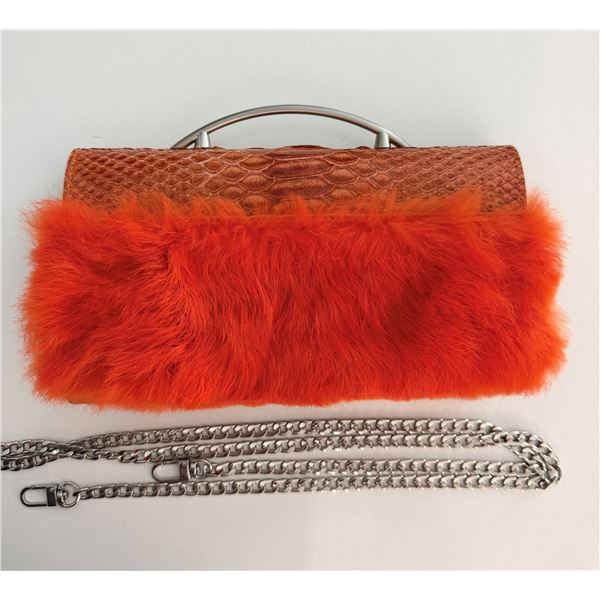 CANDY WOOLLEY EXOTIC HANDBAGS: Python Skin and Rabbit Fur Top-Handle Bag