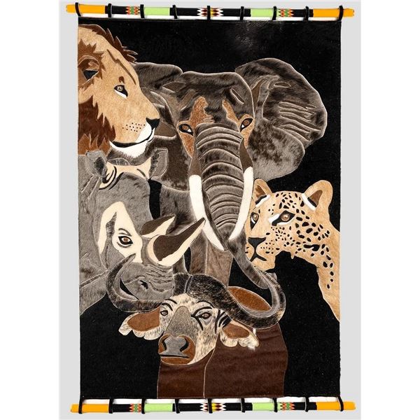 VUKARI: "Gathering of the Greats" - Magnificent Big 5 Nguni Cowhide Wall Decor