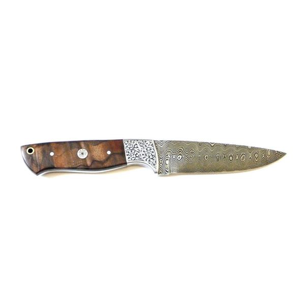 SABLE CUSTOM KNIVES: Handmade Damascus Steel Fixed Blade Knife with Leather Sheath