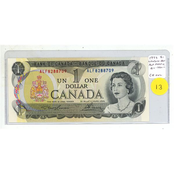 1973 $1. Lawson-Bouey signatures. ALF Prefix. BC-46a-i. Choice Uncirculated.