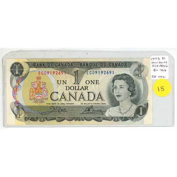 1973 $1. Crow-Bouey signatures. ECD Prefix. BC-46b. Choice Uncirculated.