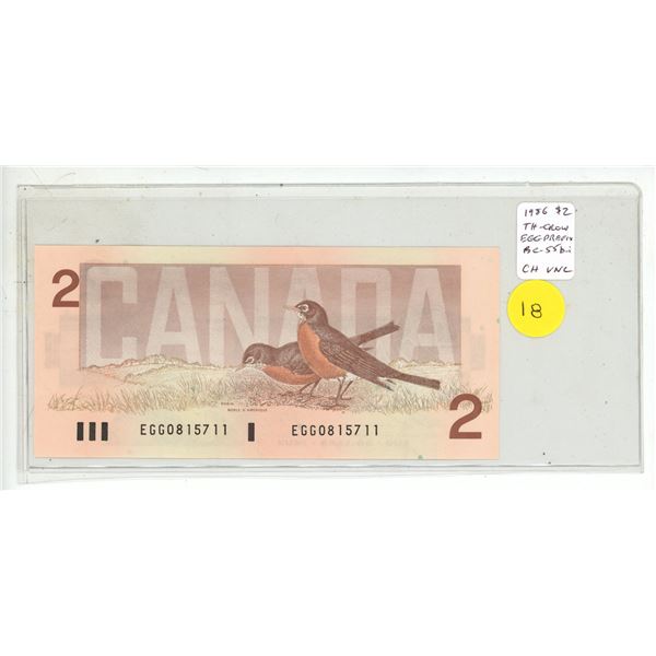 1986 $2. Thiessen-Crow signatures EGG Prefix. BC-55b-i. Choice Uncirculated.