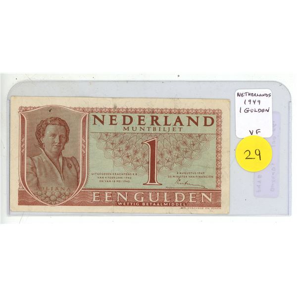 Netherlands. 1949 1 Gulden. VF.