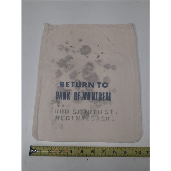 Bank of Montreal Regina Coin Bag. 10 ½ Inches X 12 ¾ inches.