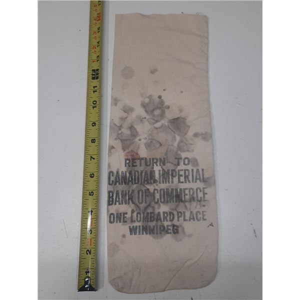 Canadian Imperial Bank of Commerce Winnipeg Coin Bag. 6 inches X 16 ½ inches.
