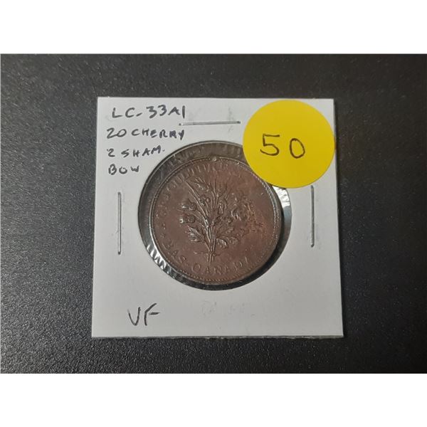 Lower Canada. Un Sou Pre-Confederation Token. Reverse Wreath with 20 Cherry Leaves and 2 Shamrocks. 