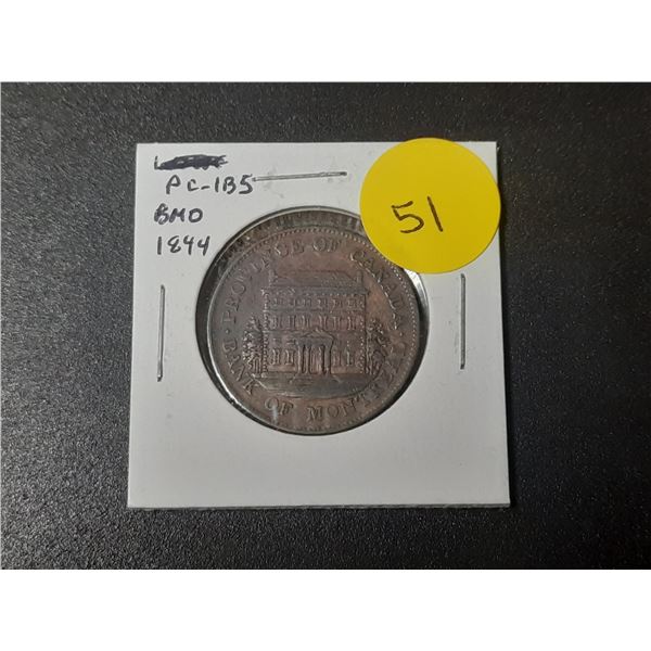 Province of Canada. 1844 Bank of Montreal Half Penny Pre-Confederation Token. Bank of Montreal on ri