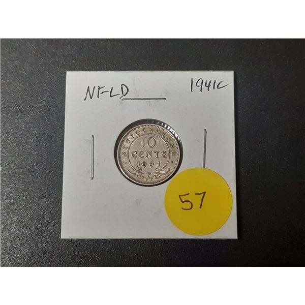 Newfoundland. 1941c Silver 10 Cents. EF40.