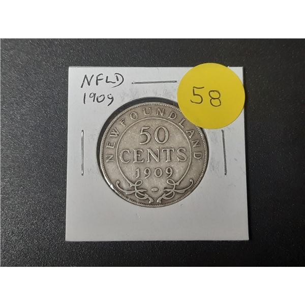 Newfoundland. 1909 Silver 50 Cents. The last issue of King Edward VII. VG8.