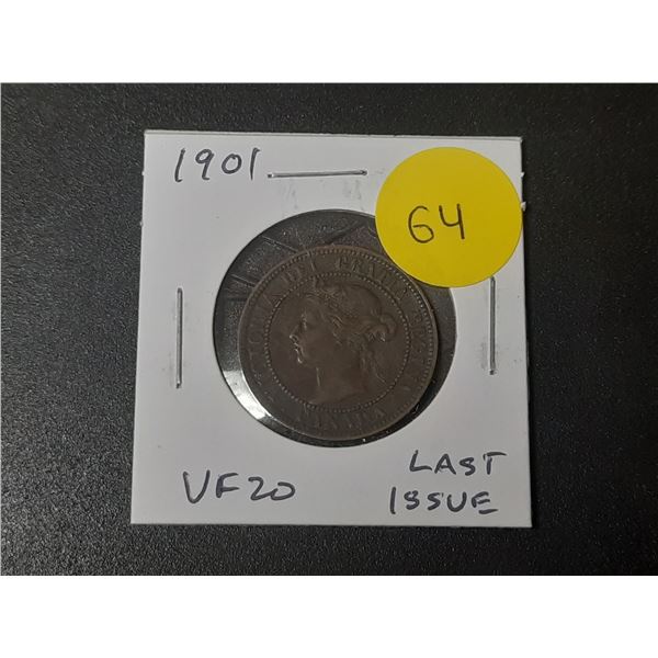 1901 Canadian Victorian Large Cent. The last issue for Queen Victoria. VF20.