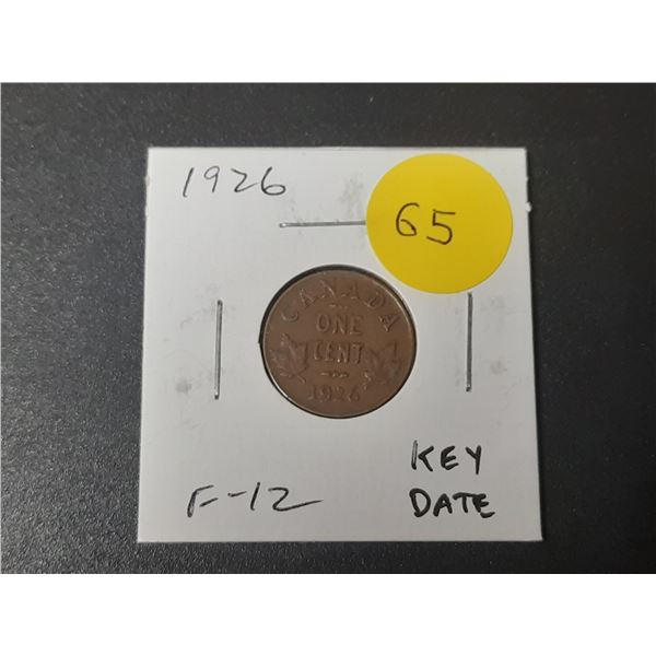 1926 Canadian Small Cent. Key Date. F12.
