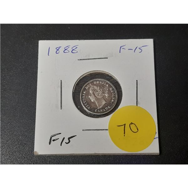 1888 Canadian Victorian Silver 5 Cents. F15.
