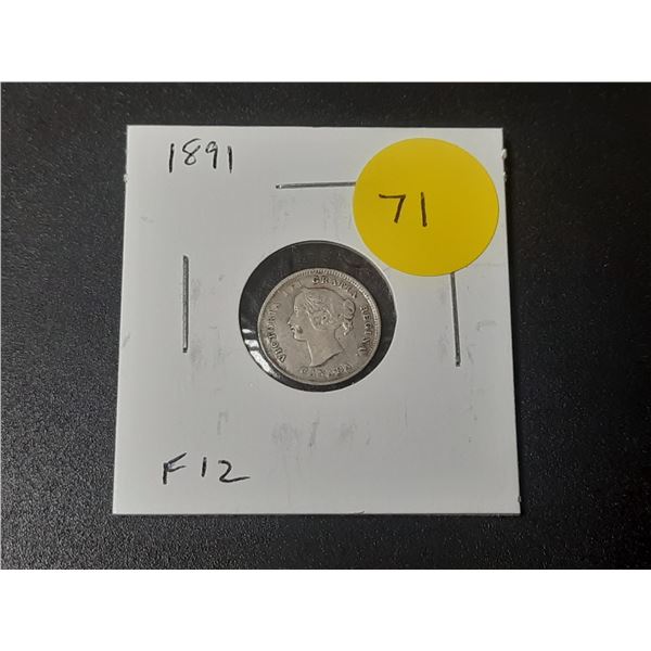 1891 Canadian Victorian Silver 5 Cents. F12.