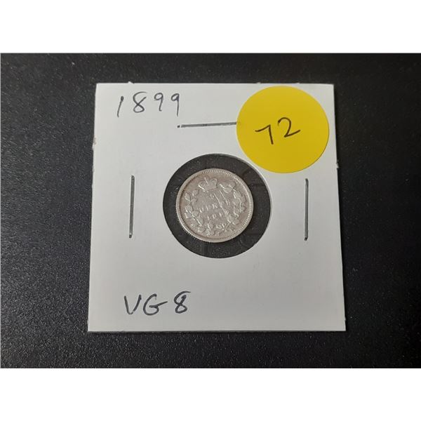 1899 Canadian Victorian Silver 5 Cents. VG8.