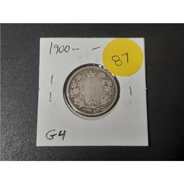 1900 Canadian Victorian Silver 25 Cents. G4.