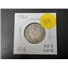 Image 1 : 1921 Canadian Silver 25 Cents. Key Date. G6.