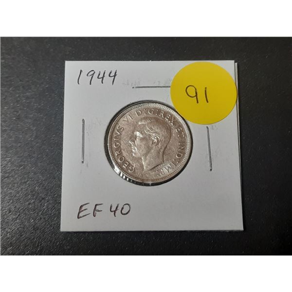 1944 Canadian Silver 25 Cents. World War II issue. EF40.