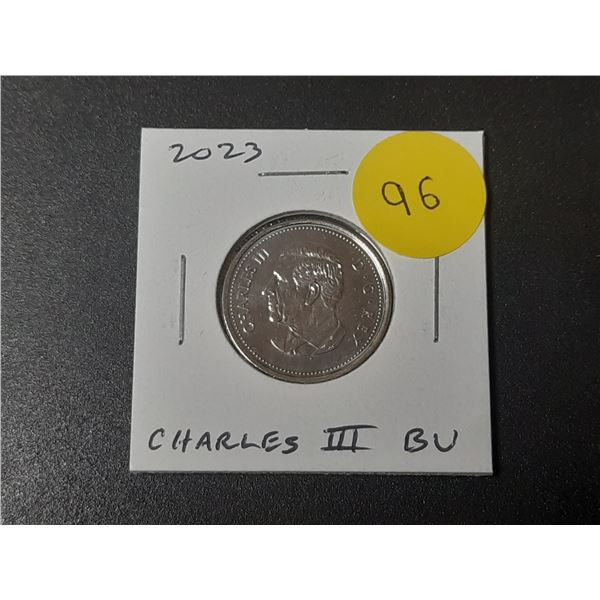 2023 Canadian King Charles III 25 Cents. First issue of the new king. BU.