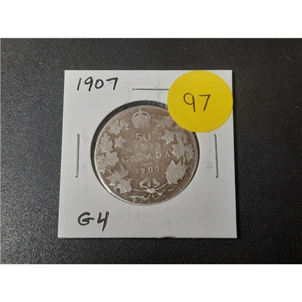 1907 Canadian Silver 50 Cents. G4.