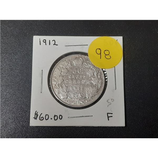1912 Canadian Silver 50 Cents. Fine-12.