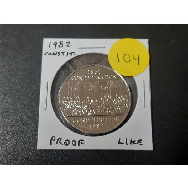 1982 Confederation/Constitution Nickel Dollar. Proof Like.