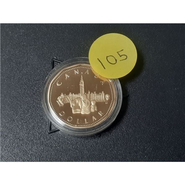 1867 – 1992 125th Anniversary of Canada Loonie Dollar. Peace Tower. Proof with Ultra Heavy 