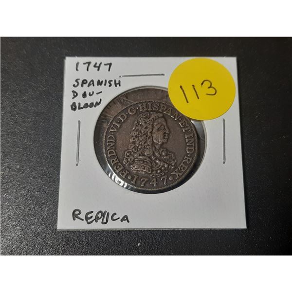 Replica of 1747 Spanish Doubloon. This is not a real coin.