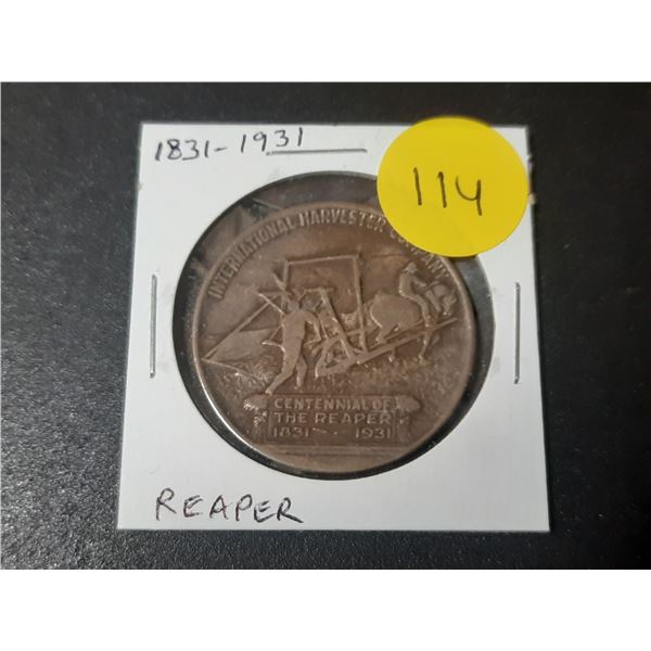 1831 – 1931 Centennial medal of Cyrus McCormick, inventor of the reaper grain harvester. VF