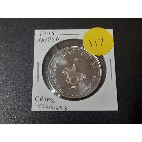 1995 Jasper Alberta Trade Dollar. RCMP/Crime Stoppers. Uncirculated.
