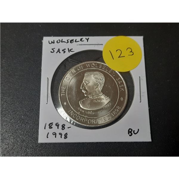 1898 – 1998 Wolseley Saskatchewan Centennial Medal. Depicts General Garnet Wolseley who led