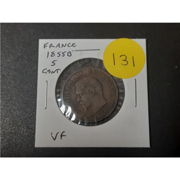 France. 1855B 5 Centimes. Emperor Napoleon III. VF.