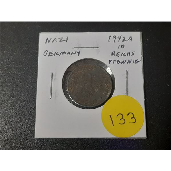 Nazi Germany. 1942 A 10 Reichspfennig. Eagle and Swastika. VG.