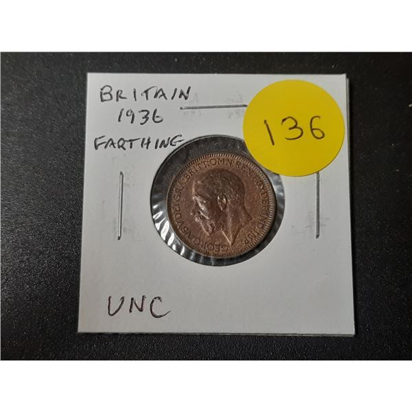 Great Britain. 1936 Farthing. Last issue for King George V. Uncirculated.