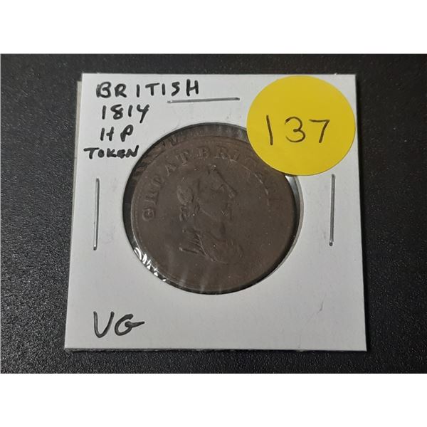 Great Britain. 1814 Half Penny Token. VG.