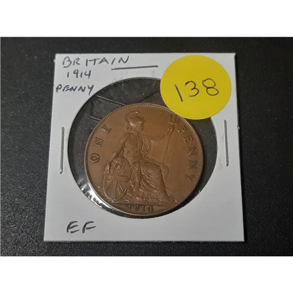 Great Britain. 1914 Penny. Issued the first year of World War I. EF.