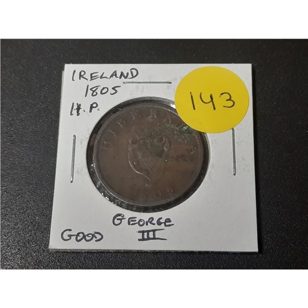Ireland. 1805 Half Penny. George III. Good.