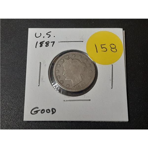U.S. 1887 Liberty Head Nickel. Early issue. Good.