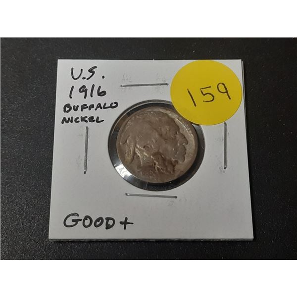 U.S. 1916 Buffalo Nickel. Early issue. Good+.