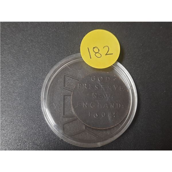 Copy of 1694 New England Half Penny Token with Elephant.