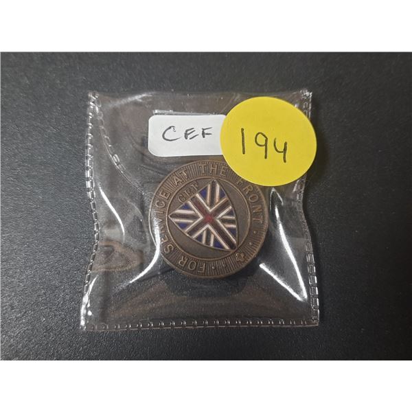 Canadian Expeditionary Force Pin that reads For Service at the Front. Was worn by returning CEF memb