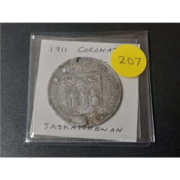 1911 Coronation Medal for King George V. Saskatchewan reverse.