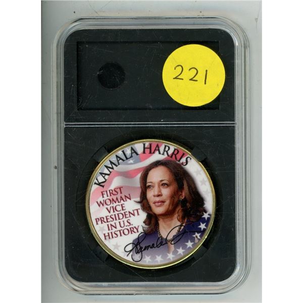 Kamala Harris Colourized Medal. Housed in a hard plastic holder. BU.