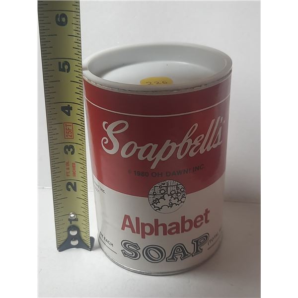 Soapbell’s Alphabet Soap container. Empty.