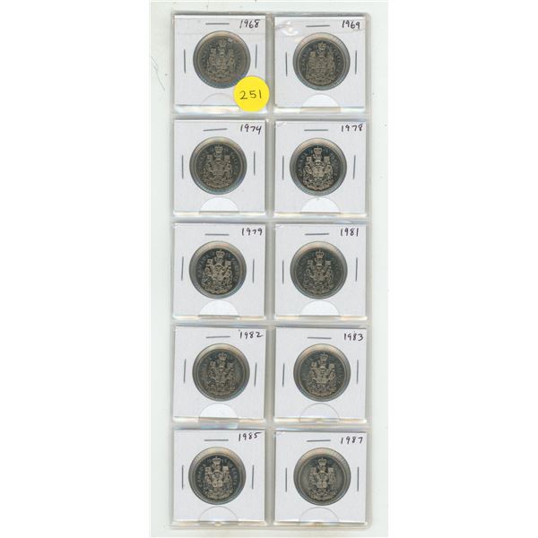 Set of 10 Canadian 50 Cents. 1968 – 1987.