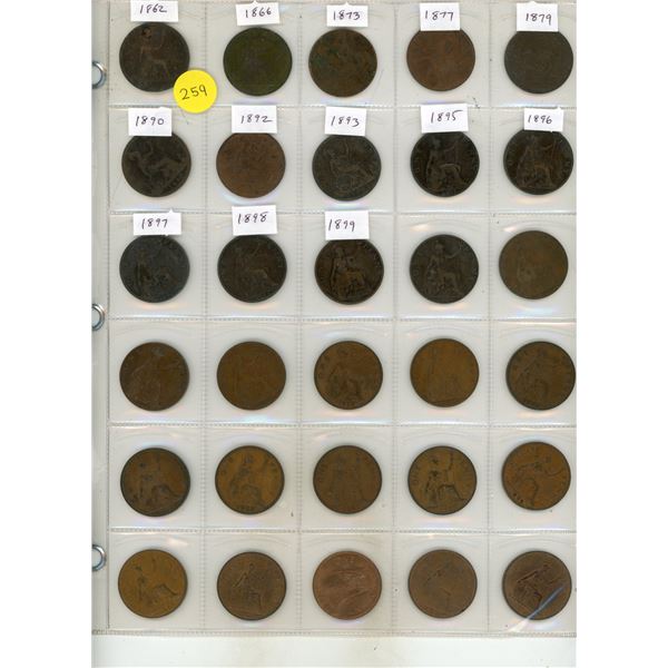 Set of 30 British Pennies dating from 1862 to 1967.